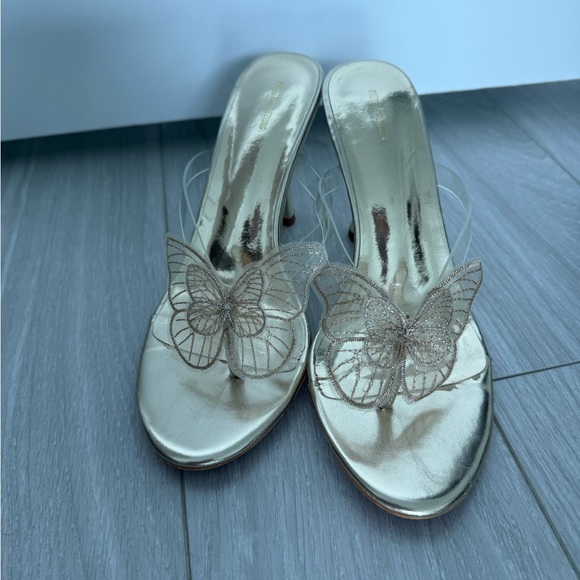Gold Glamorous Heels with Butterfly Design - Picture 1 of 4